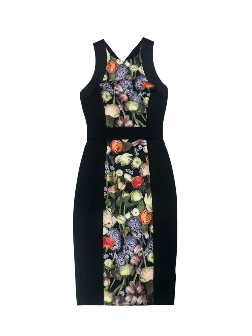 TED BAKER Floral Bandage Dress Womens 0 Black Bodycon Knee Length